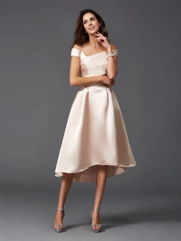 Charming Off-the-Shoulder Sleeveless High Low Satin Bridesmaid Dresses Cocktail unclassified dresses