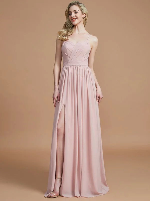 Charming Spaghetti Straps Sleeveless Ruched Chiffon Bridesmaid Dresses Embroidered unclassified dresses