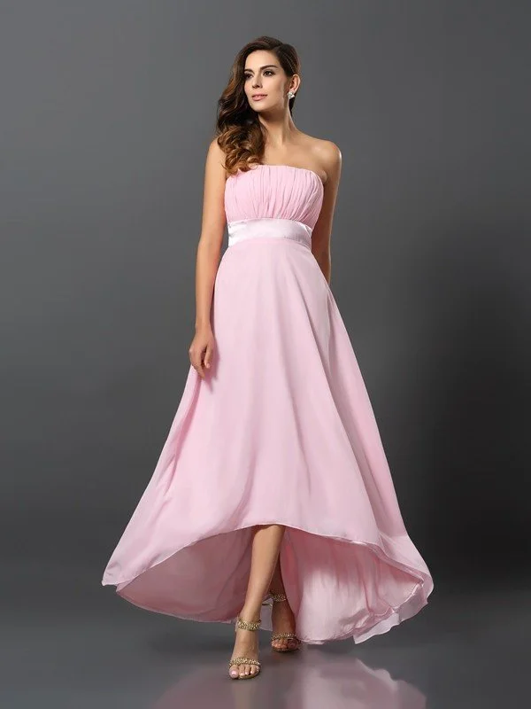 Charming Strapless Sleeveless High Low Chiffon Bridesmaid Dresses Tulle unclassified dresses