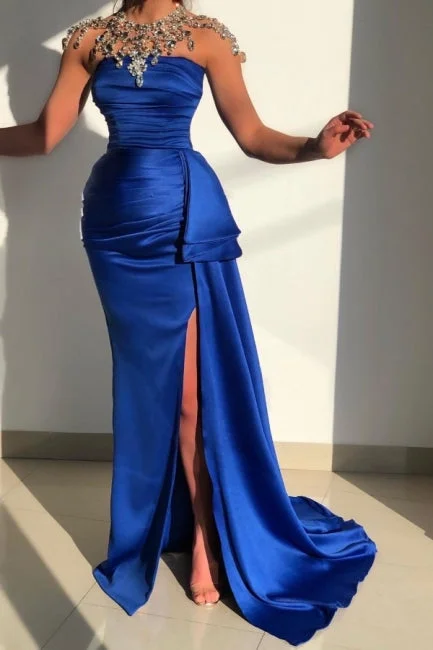 Chic Blue Strapless Sleeveless Mermaid Satin Evening Dresses Vacation unclassified dresses