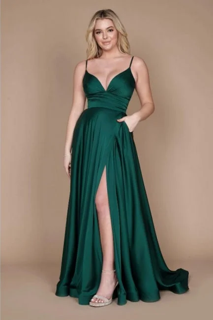 Chic Green Spaghetti-Straps Sleeveless Column Satin Evening Dresses With Ruffles Boho unclassified dresses