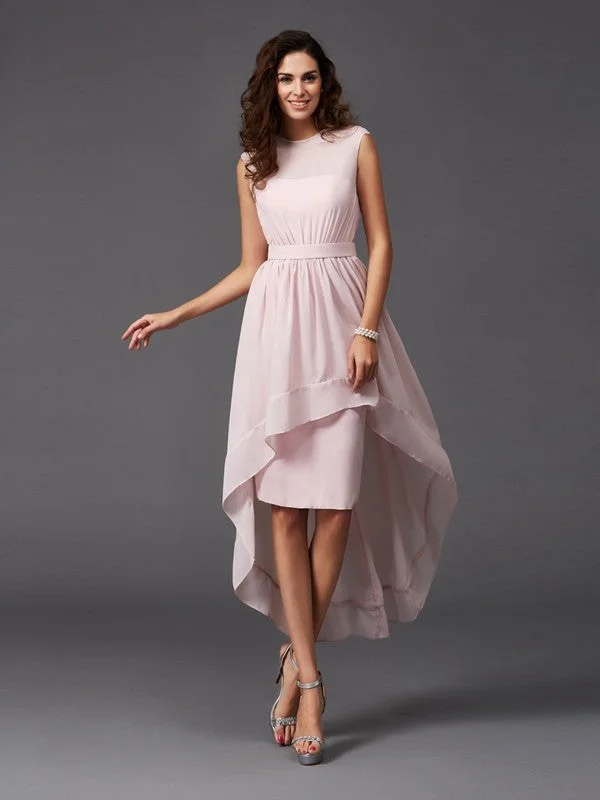 Chic Sash/Ribbon/Belt Sleeveless High Low Chiffon Bridesmaid Dresses Satin unclassified dresses