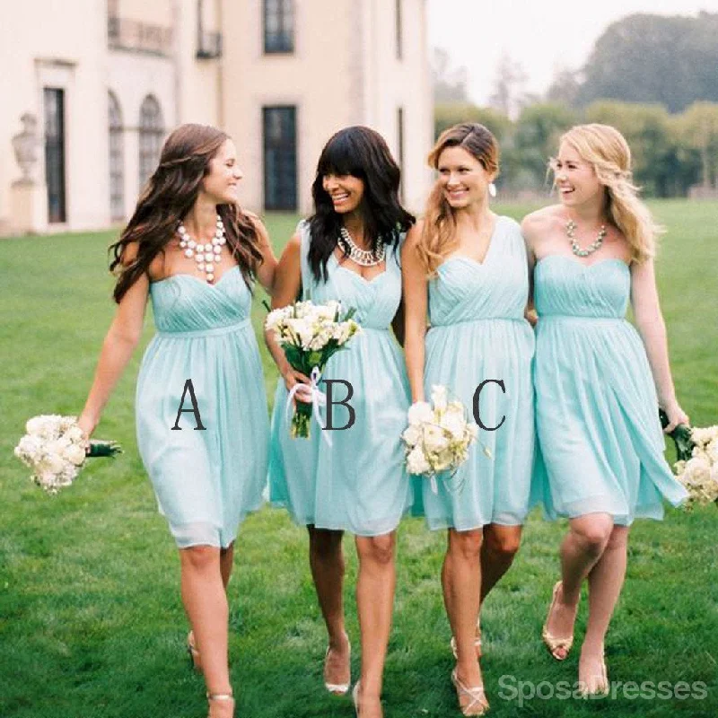 Chiffon Mismatched Simple Junior Knee Length Blue Cheap Bridesmaid Dresses, WG157 Wrap unclassified dresses