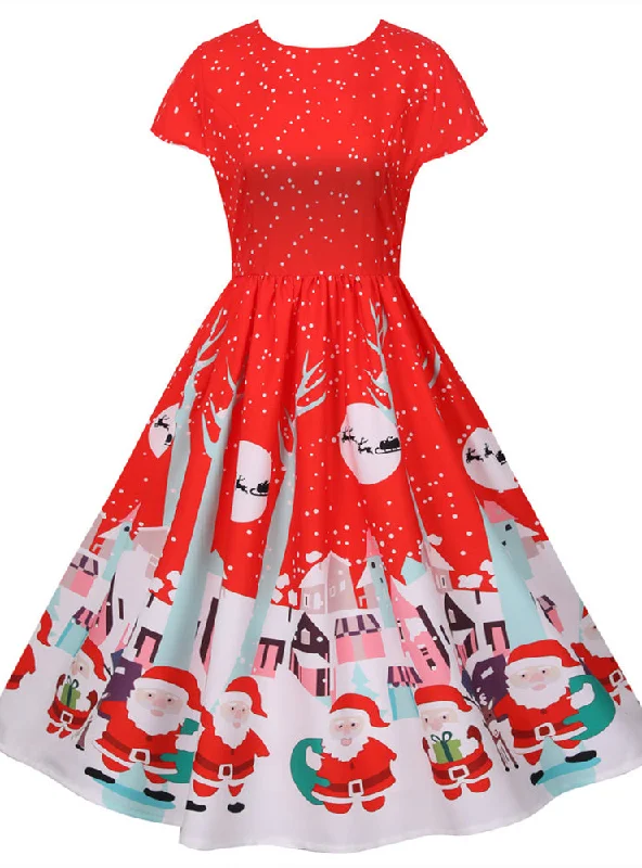 Christmas Short Sleeve Printed Dress Designer floral dresses