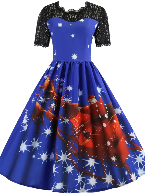 Christmas Short-sleeved Printed Slim Dress Organza floral dresses