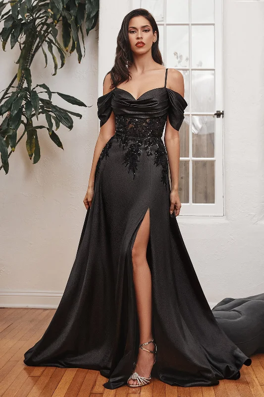 **Cinderella Divine's Enchanting Satin Off-Shoulder Gown: Radiate Elegance at Every Occasion** Printed unclassified dresses