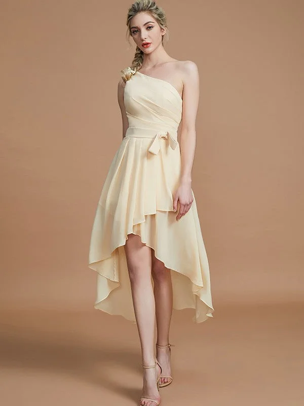 Classy Sleeveless One Shoulders Layers Asymmetrical Chiffon Bridesmaid Dresses Chiffon unclassified dresses