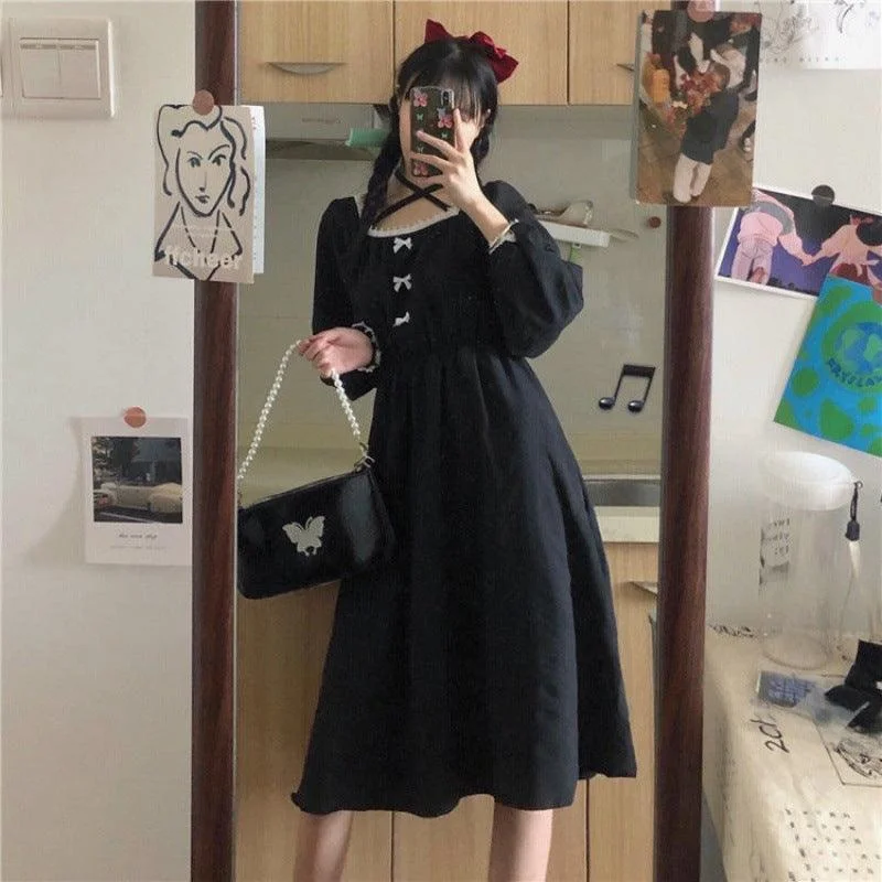 College Style Bow Tie Waist Jumpsuit Hepburn Style Little Black Dress A-line unclassified dresses