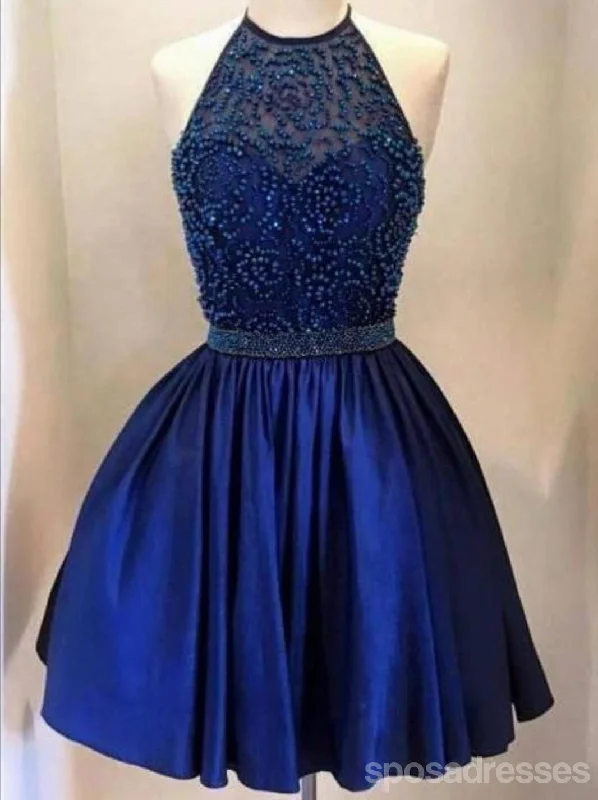 Halter backless Royal Blue Beaded homecoming prom dresses, CM0026 Unique unclassified dresses