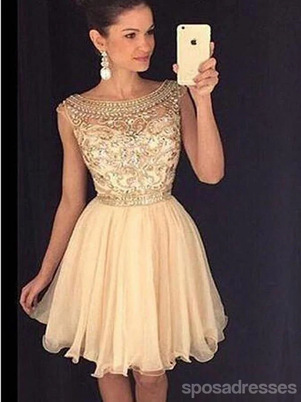 Champagne beaded See through Sexy homecoming prom dresses, CM0011 Festival unclassified dresses