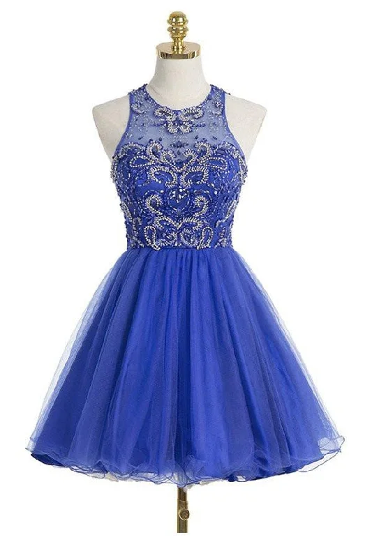 Royal Blue Sexy Open back Halter Beaded homecoming prom dresses, CM0021 Off-shoulder unclassified dresses