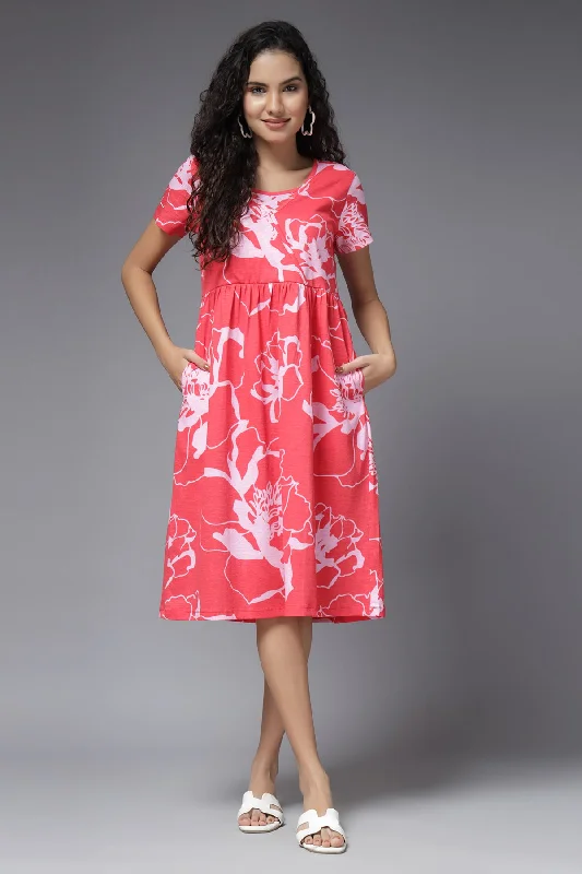 Coral Blossom Cotton Maternity Zipless Feeding Dress Embroidered unclassified dresses