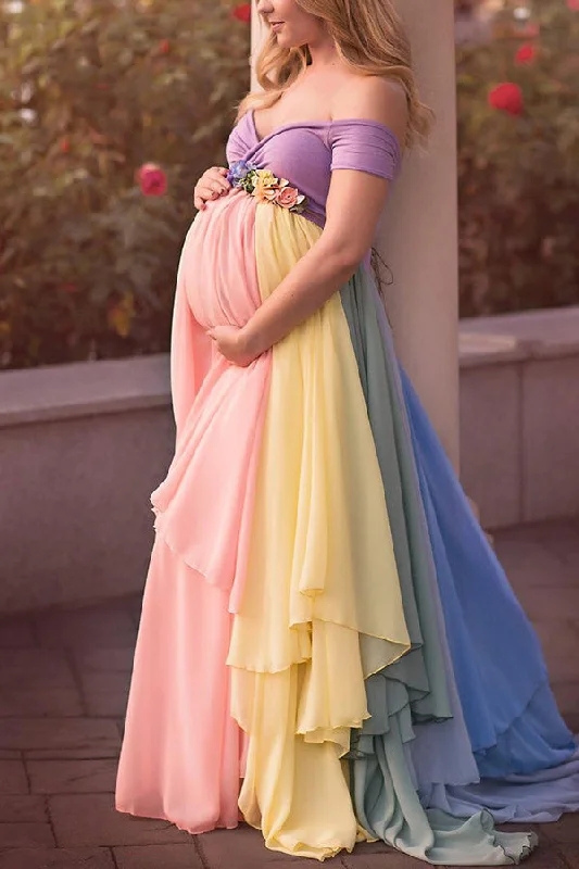 Custom Rainbow Ruffled Maternity Photoshoot Dress Gothic unclassified dresses