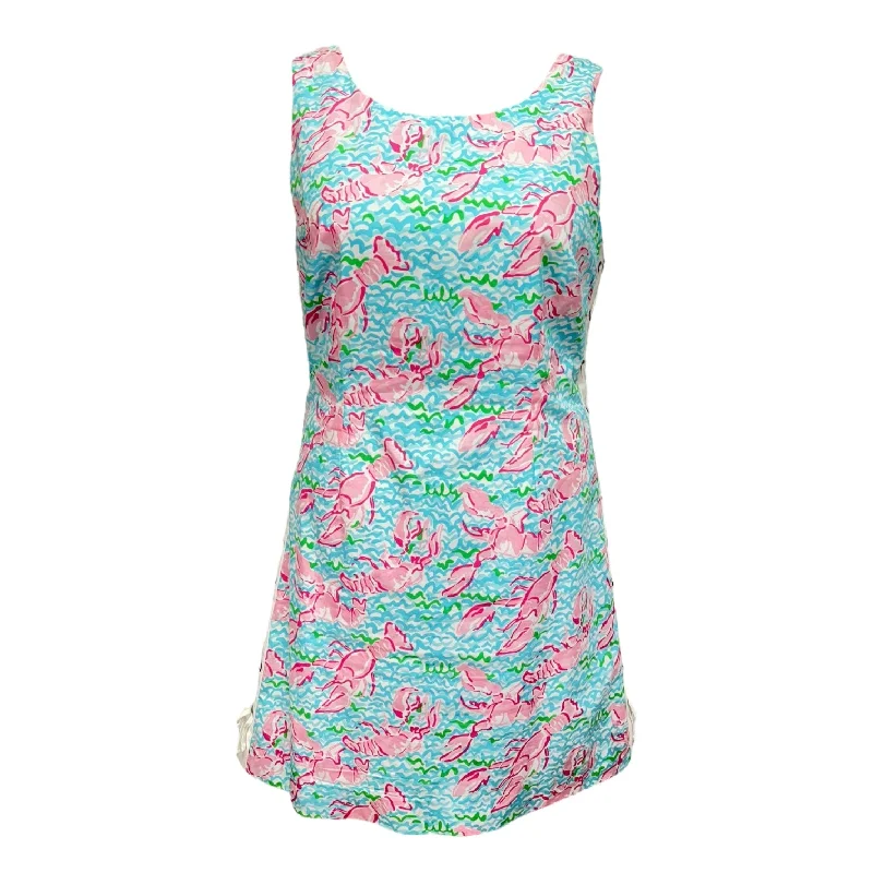 Delia Shift Dress in Lobstah Roll Designer By Lilly Pulitzer In Blue & Pink, Size: 10 Backless unclassified dresses