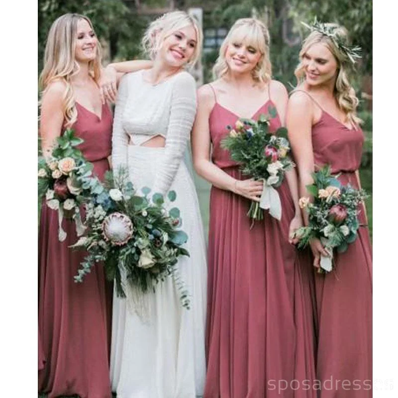 Dusty Red Spaghetti Straps Custom Chiffon Cheap Bridesmaid Dresses Online, WG350 Plus size unclassified dresses