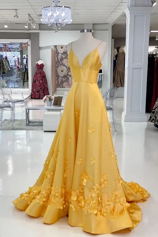 Elegant Yellow Prom Dress, With Flowers Stretchy unclassified dresses