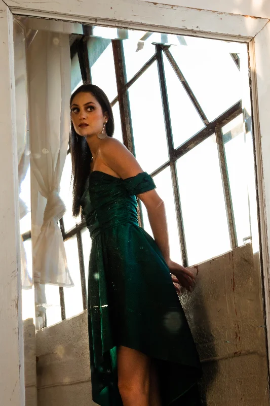 Emerald Silk Taffeta Flowy Dress Long sleeve unclassified dresses