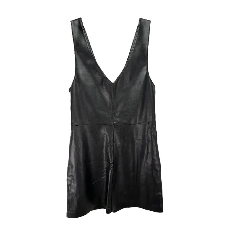 Faux Leather Pinafore Dress By MNG In Black, Size: XS Long unclassified dresses