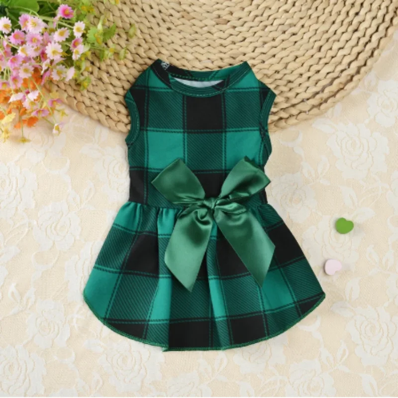 Festive Dress Plaid w/Bow Cotton unclassified dresses