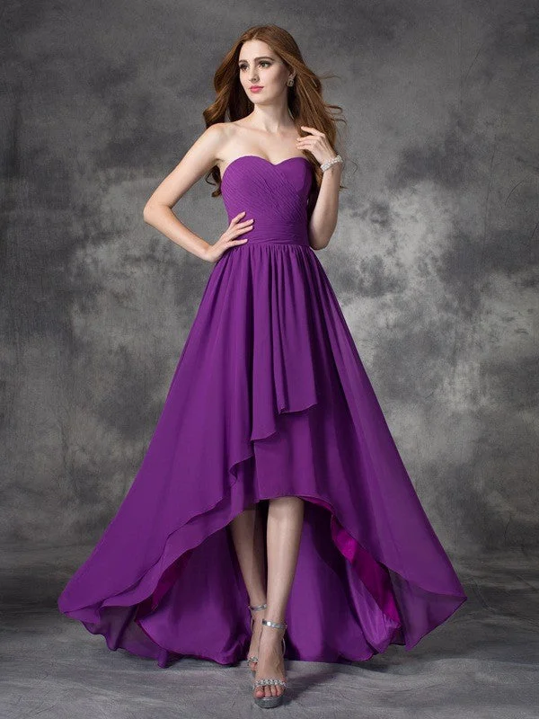 Gorgeous Sweetheart Ruffles Sleeveless High Low Chiffon Bridesmaid Dresses Women's unclassified dresses