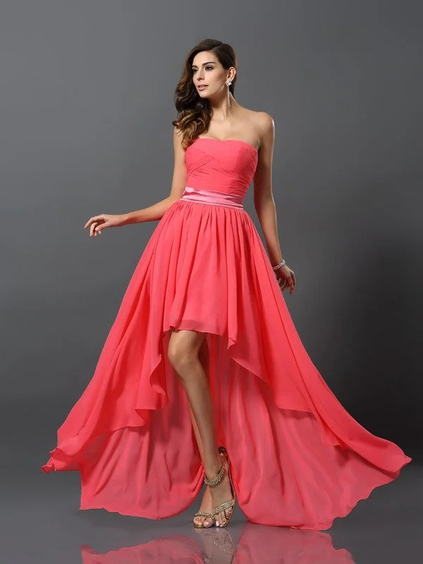 Gorgeous Sweetheart Sleeveless High Low Chiffon Bridesmaid Dresses Wrap unclassified dresses