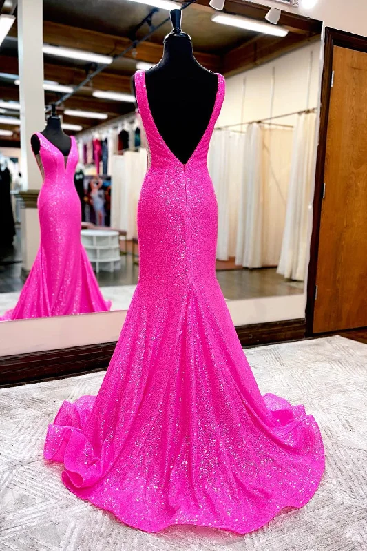 Hot Pink Mermaid Prom Dress With Wateau Train Mesh unclassified dresses