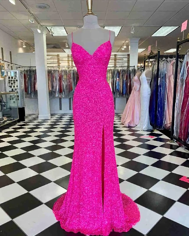 Hot Pink Straps Prom Dress, With Slit One-shoulder unclassified dresses