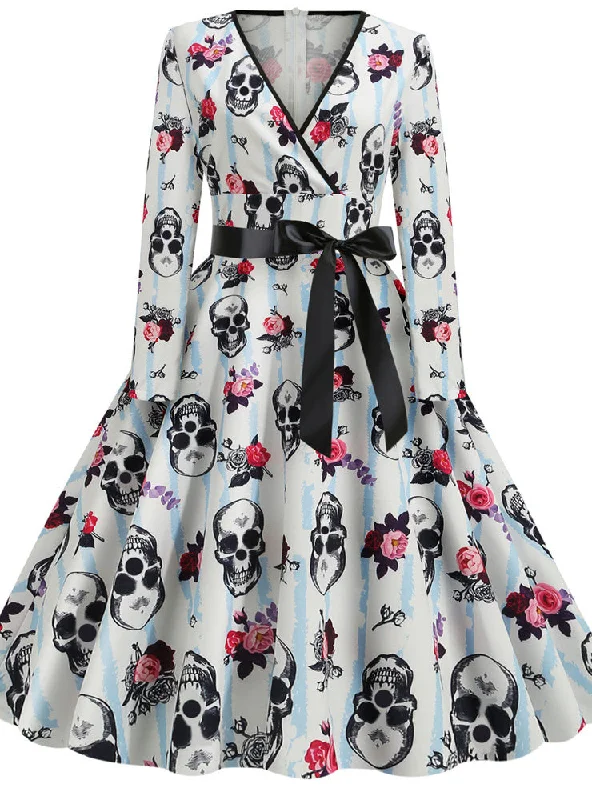 Long Sleeve V-neck Print Dress Girls' floral dresses