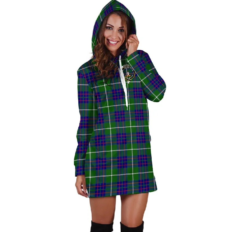 MacIntyre Hunting Modern Tartan Hoodie Dress with Family Crest Monochrome unclassified dresses