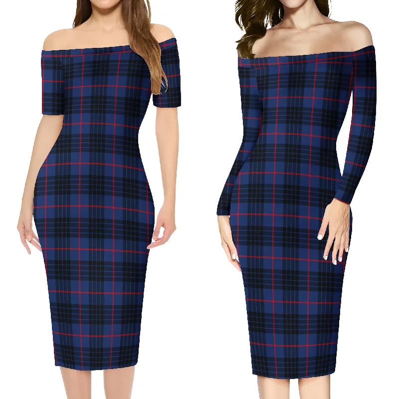 MacKay Blue Modern Tartan Off Shoulder Lady Dress Street style unclassified dresses