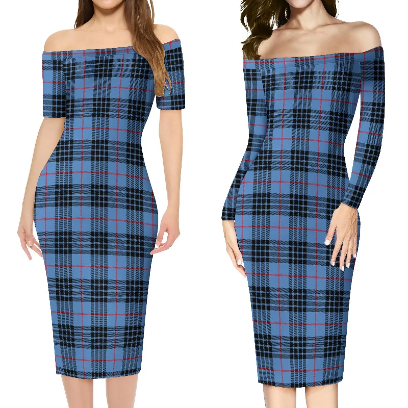 MacKay Blue Tartan Off Shoulder Lady Dress Trendy new unclassified dresses