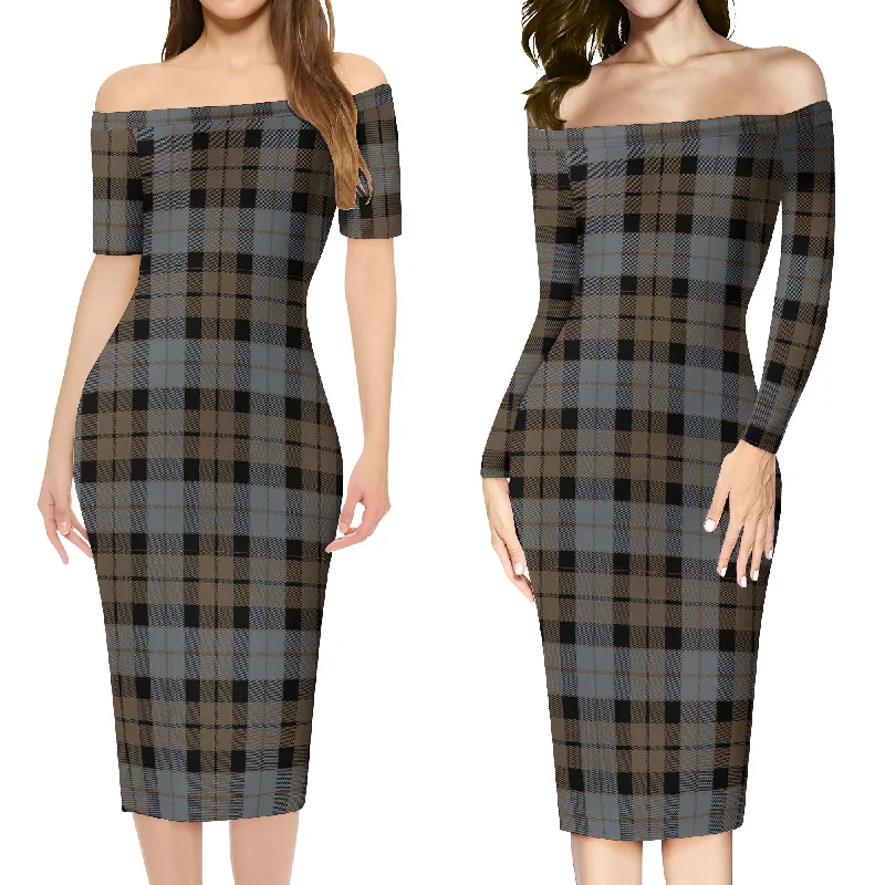 MacKay Weathered Tartan Off Shoulder Lady Dress Breathable unclassified dresses