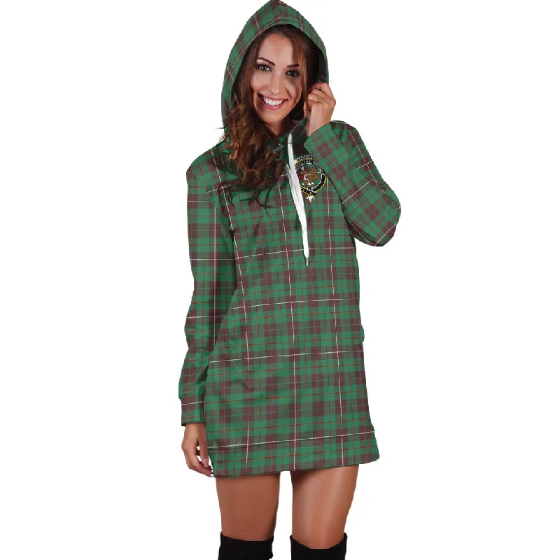 MacKinnon Hunting Ancient Tartan Hoodie Dress with Family Crest Earthy tone unclassified dresses