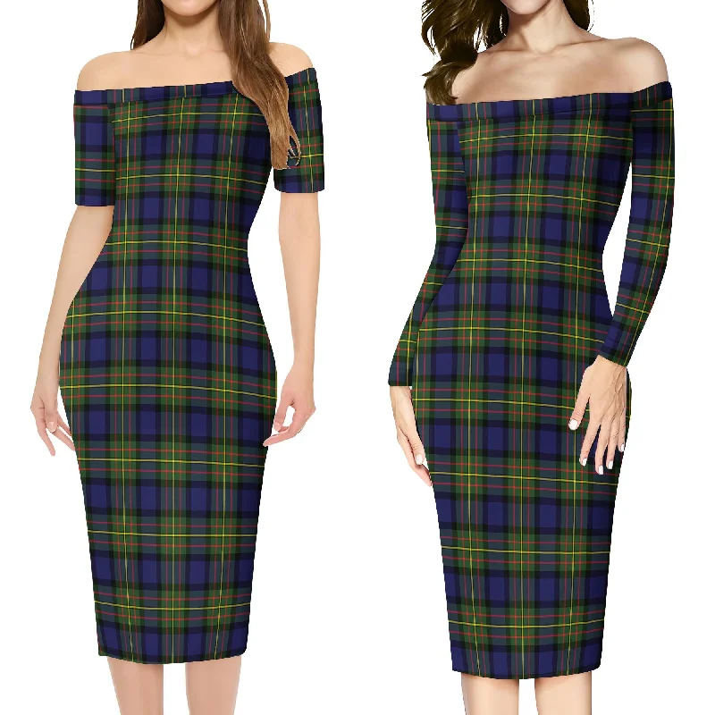 MacLaren Modern Tartan Off Shoulder Lady Dress Neutral tone unclassified dresses