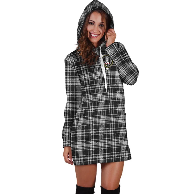 MacLean Black and White Tartan Hoodie Dress with Family Crest Backless unclassified dresses