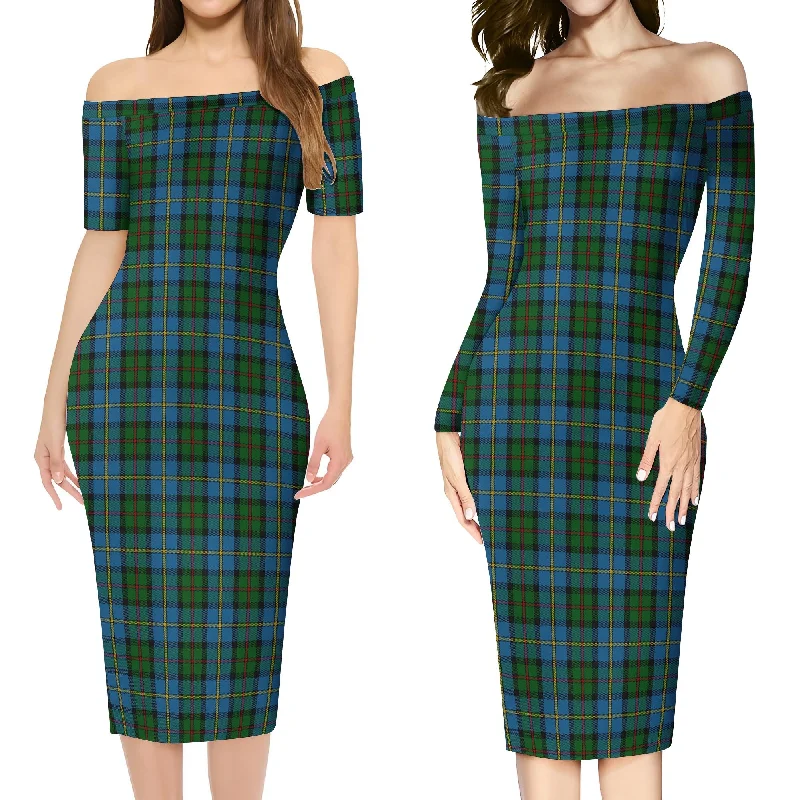 MacLeod Green Tartan Off Shoulder Lady Dress Flowy unclassified dresses