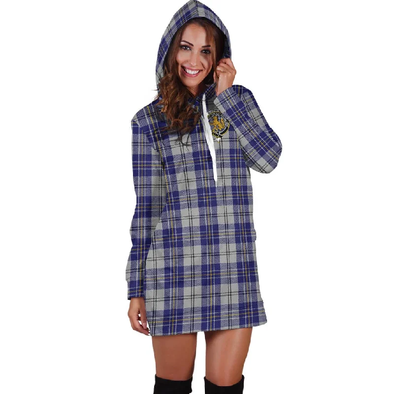 MacPherson Dress Blue Tartan Hoodie Dress with Family Crest Sexy unclassified dresses