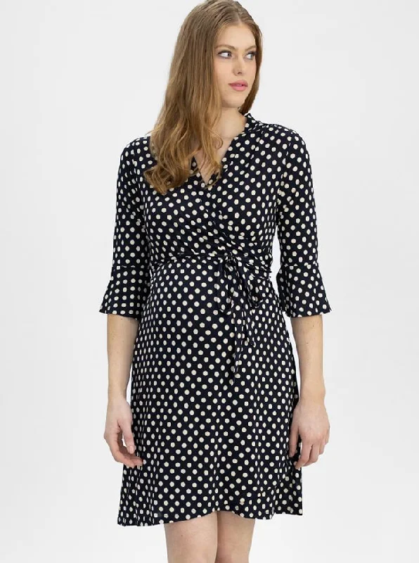 Maternity and Nursing Polka Dot Wrap Dress - 3/4 Sleeve Everyday wear unclassified dresses