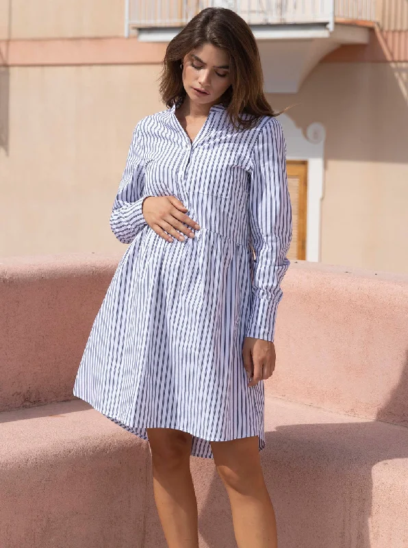 Iris Navy Stripes Cotton Maternity & Nursing  Dress Fashionable unclassified dresses