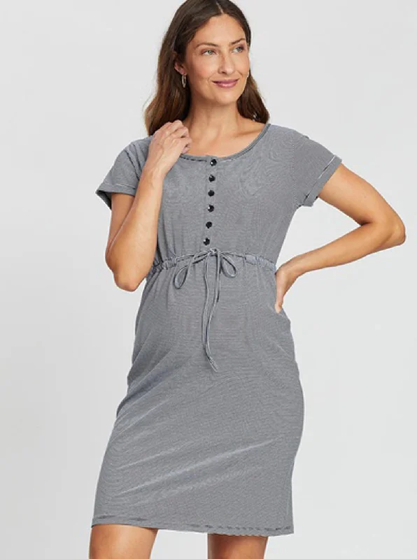 Maternity Cotton Drawstring Dress in  Stripes Lace unclassified dresses