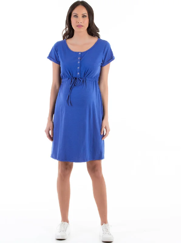 Maternity & Nursing Drawstring Dress in Blue, Black or Khaki Smocked unclassified dresses