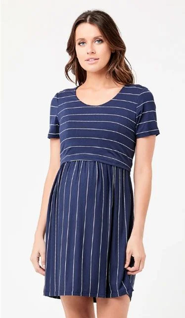 Maternity Nursing Dress in Indigo Stripe Printed unclassified dresses