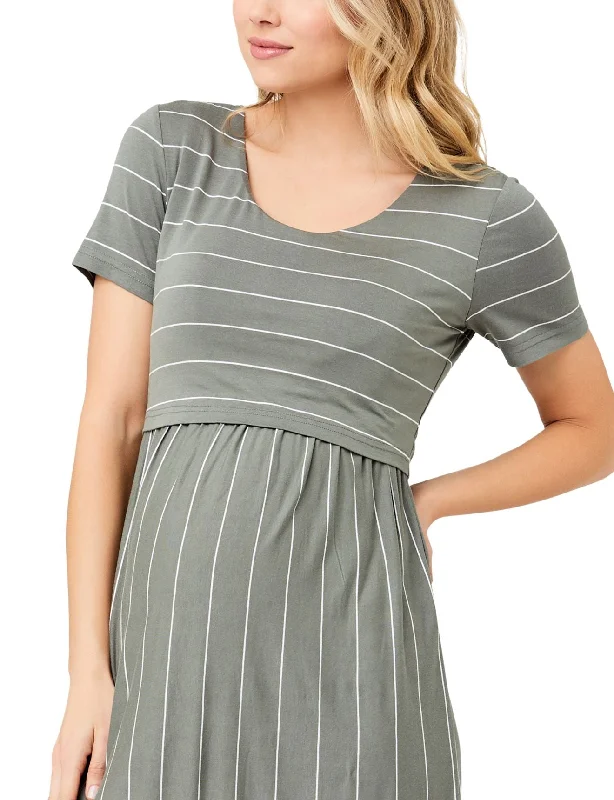 Maternity Nursing Dress in Olive Stripe Lightweight unclassified dresses