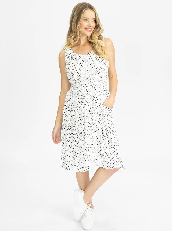 White Maternity/Nursing Dress With Black Dots Minimalist unclassified dresses