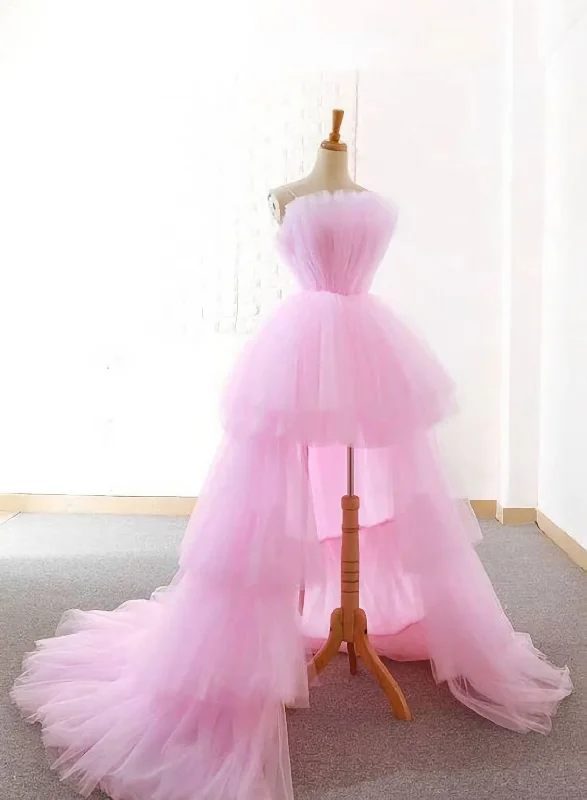 New Arrival High Low Pink Prom Dresses, With Ruched Evening Dresses Vintage unclassified dresses