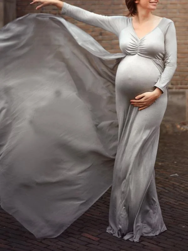 Seindeal Off Shoulder Grenadine Backless Cloak Mermaid Maternity Photoshoot Dress Grey High-low unclassified dresses