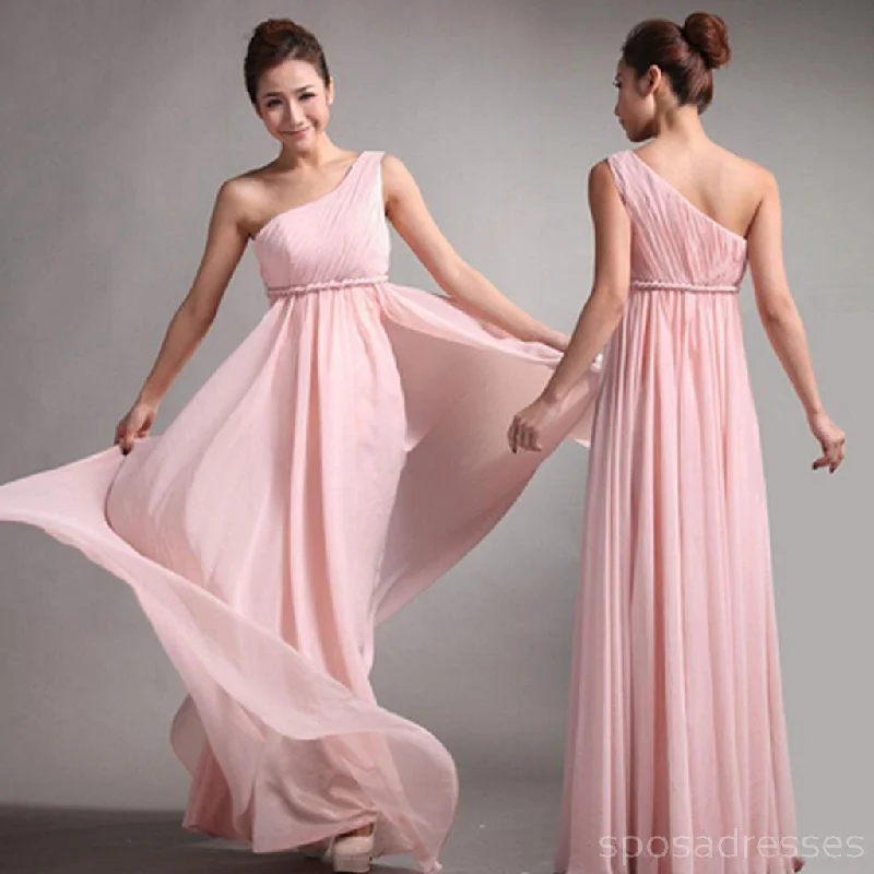 Popular Junior One Shoulder Pink Chiffon Simple Cheap Bridesmaid Dresses, WG49 Long sleeve unclassified dresses