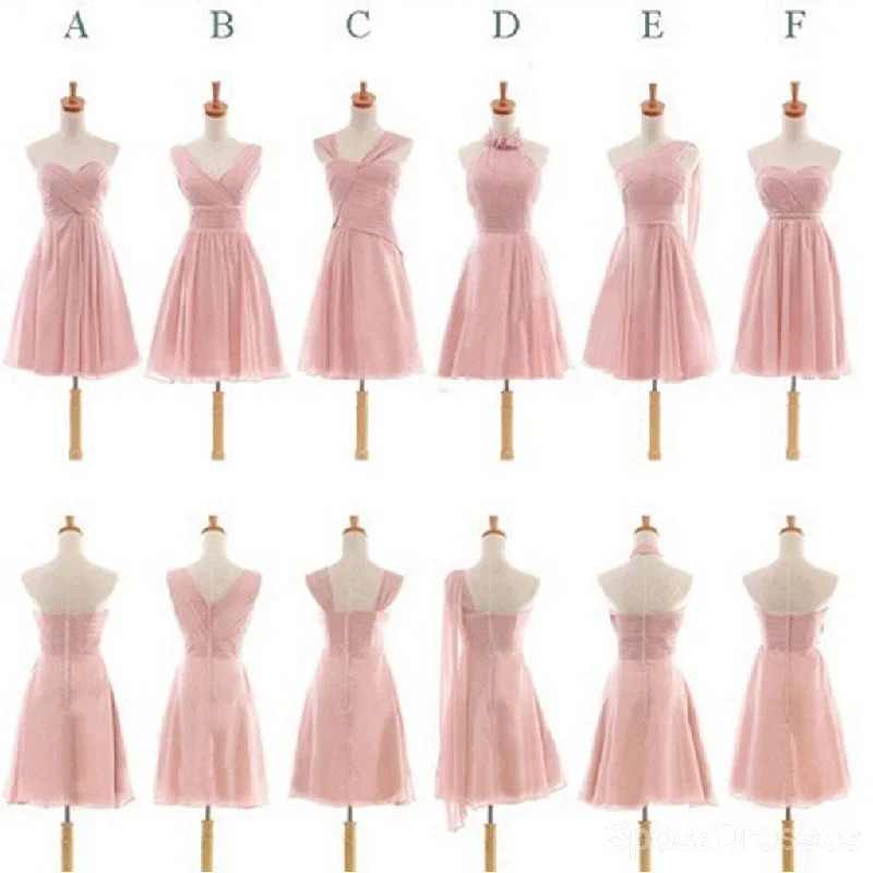 Pretty Chiffon Mismatched Blush Pink Knee Length Cheap Bridesmaid Dresses, WG184 Street style unclassified dresses