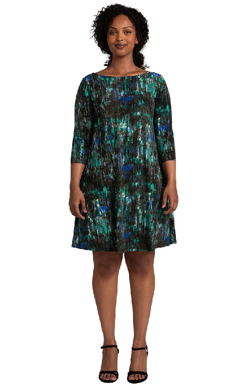 Print Nu Trapeze Dress, 3/4 Sleeve Long floral dresses