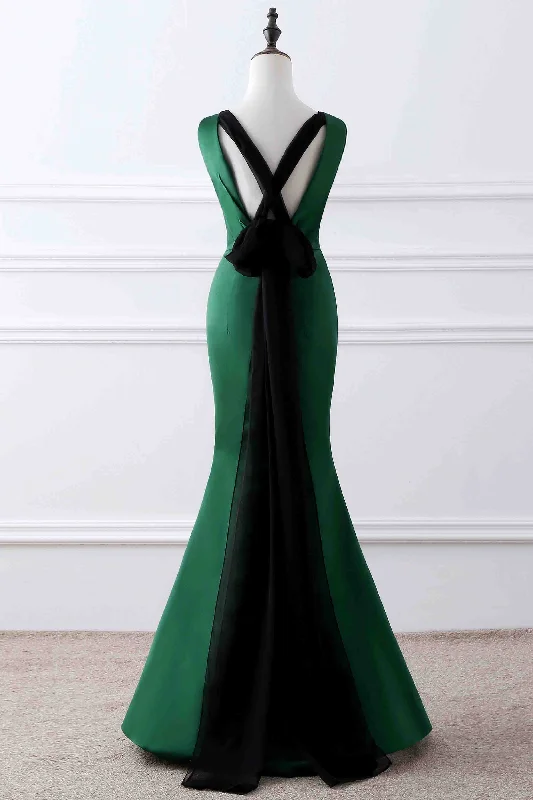 Prom Dress, Green Matte Satin V Neck Mermaid Unique Design Evening Dress Plus size unclassified dresses